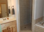 Double sinks and Walk in Shower in the Master Bathroom